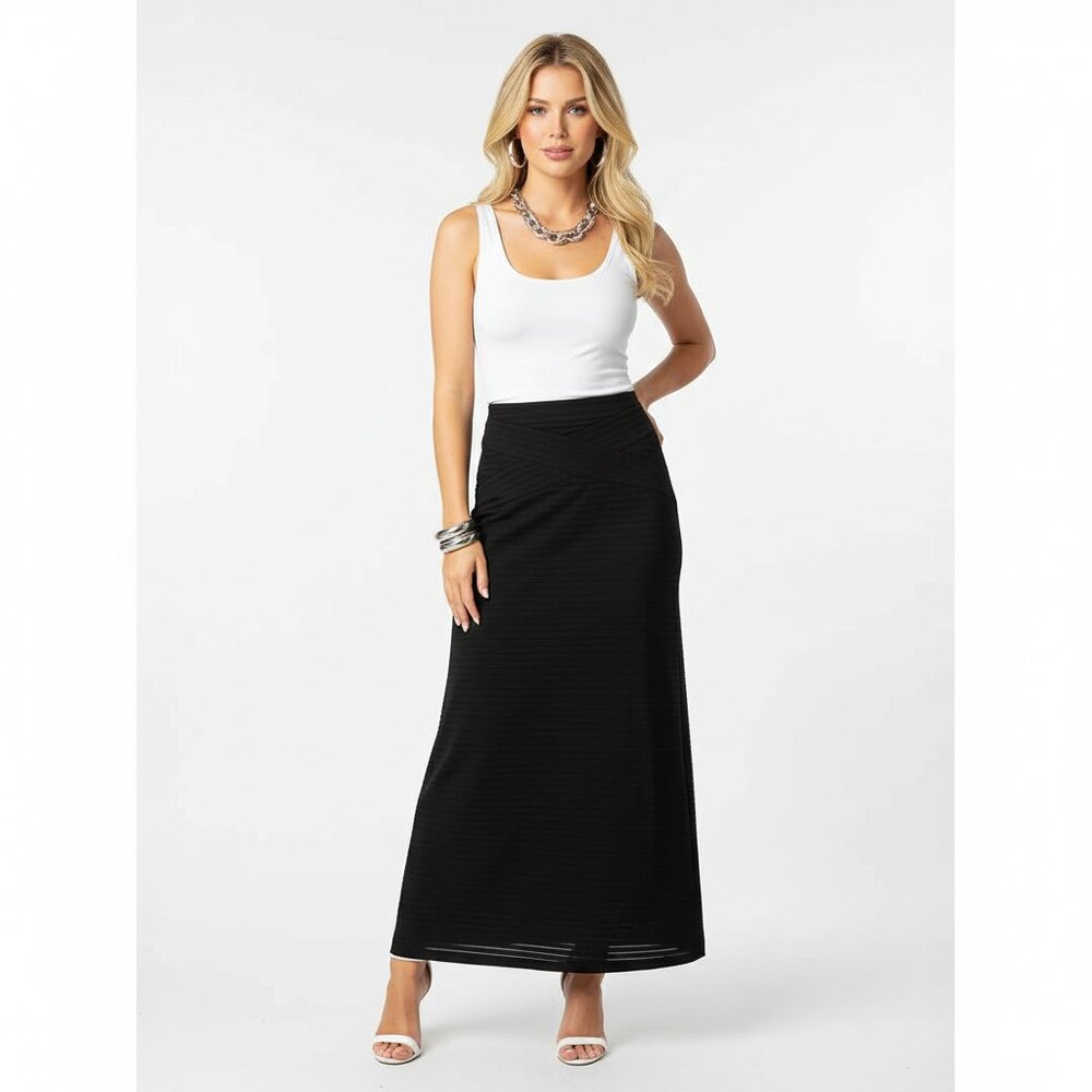 Ice Black Sheer Long Striped Maxi Skirt M - Picture 1 of 9